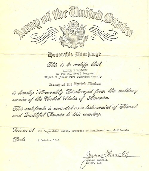 Victor H. Handley discharge document