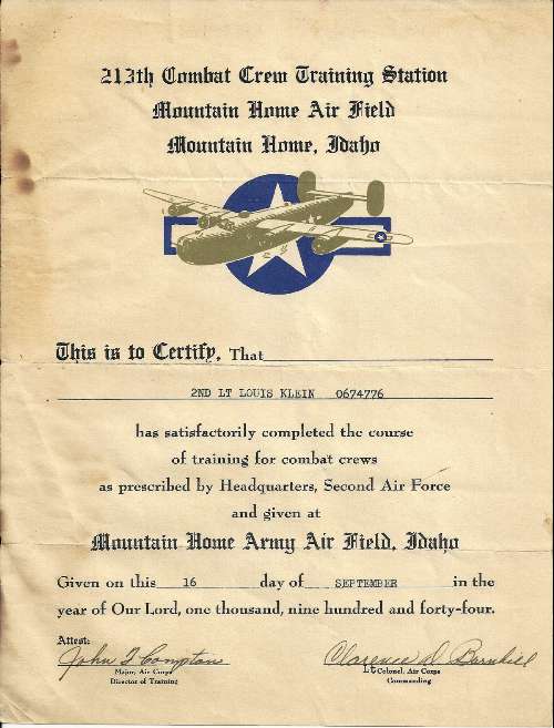 Klein training certificate