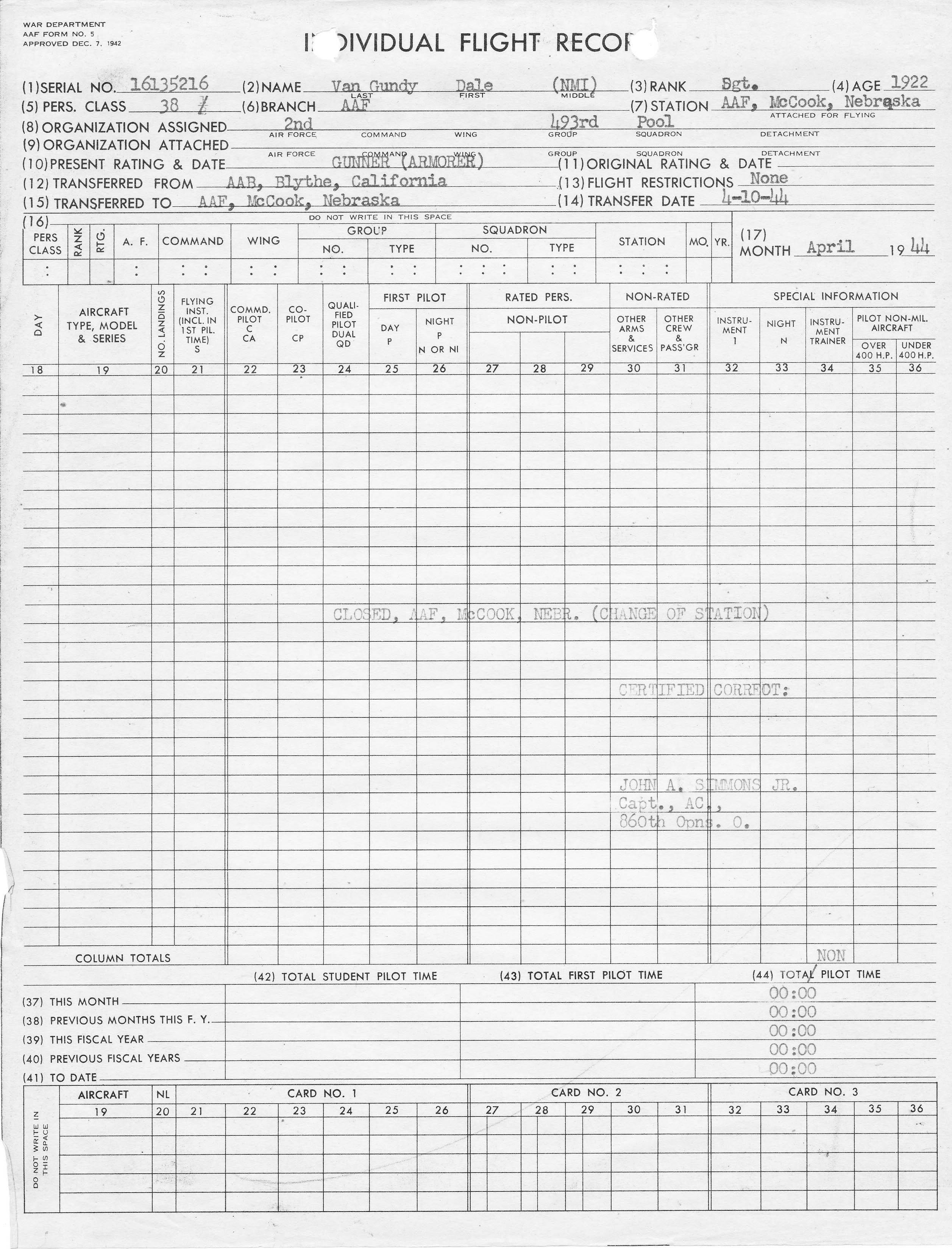 Individual Flight Record