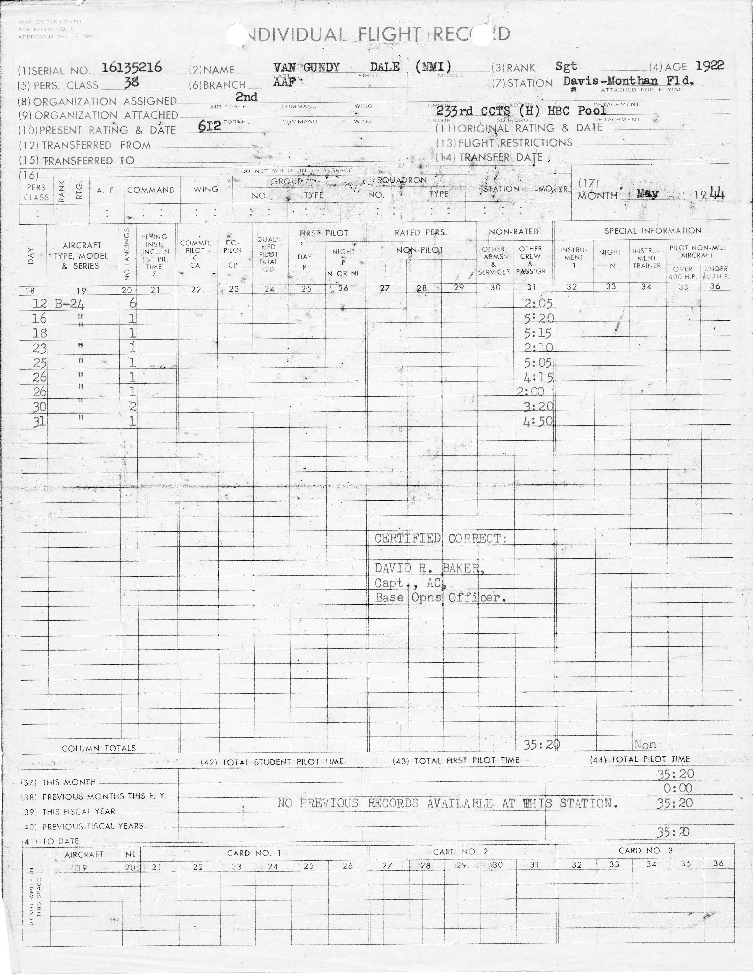 Indicidual Flight Record