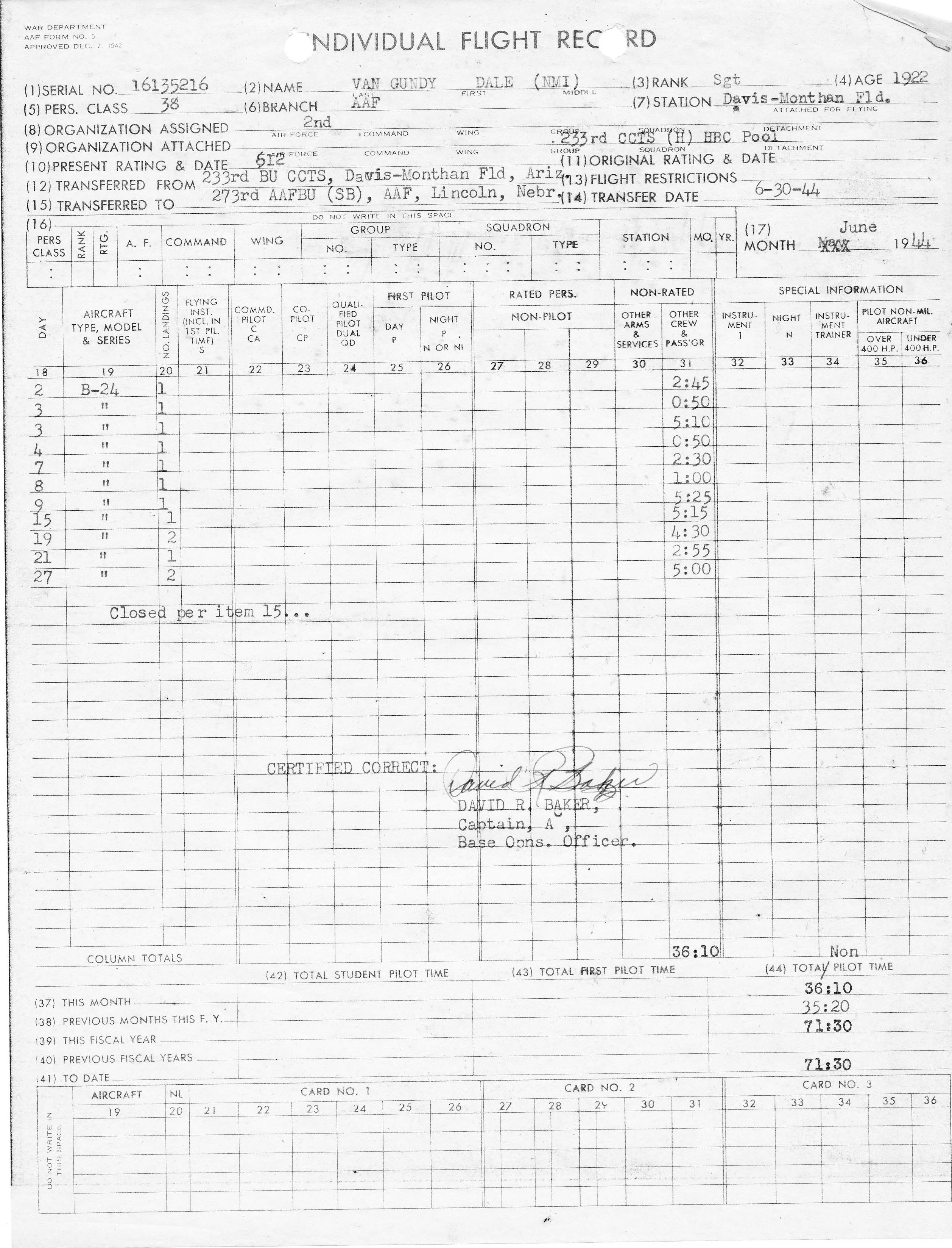 Individual Flight Record