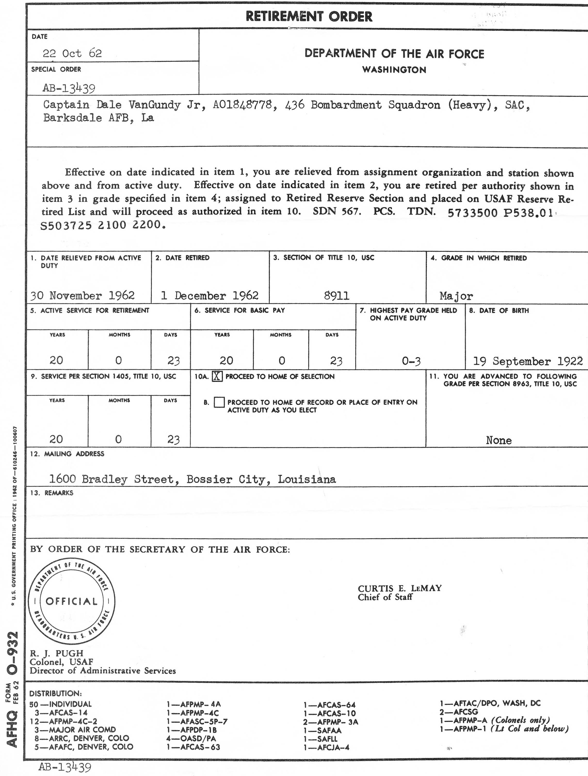 Retirement Orders