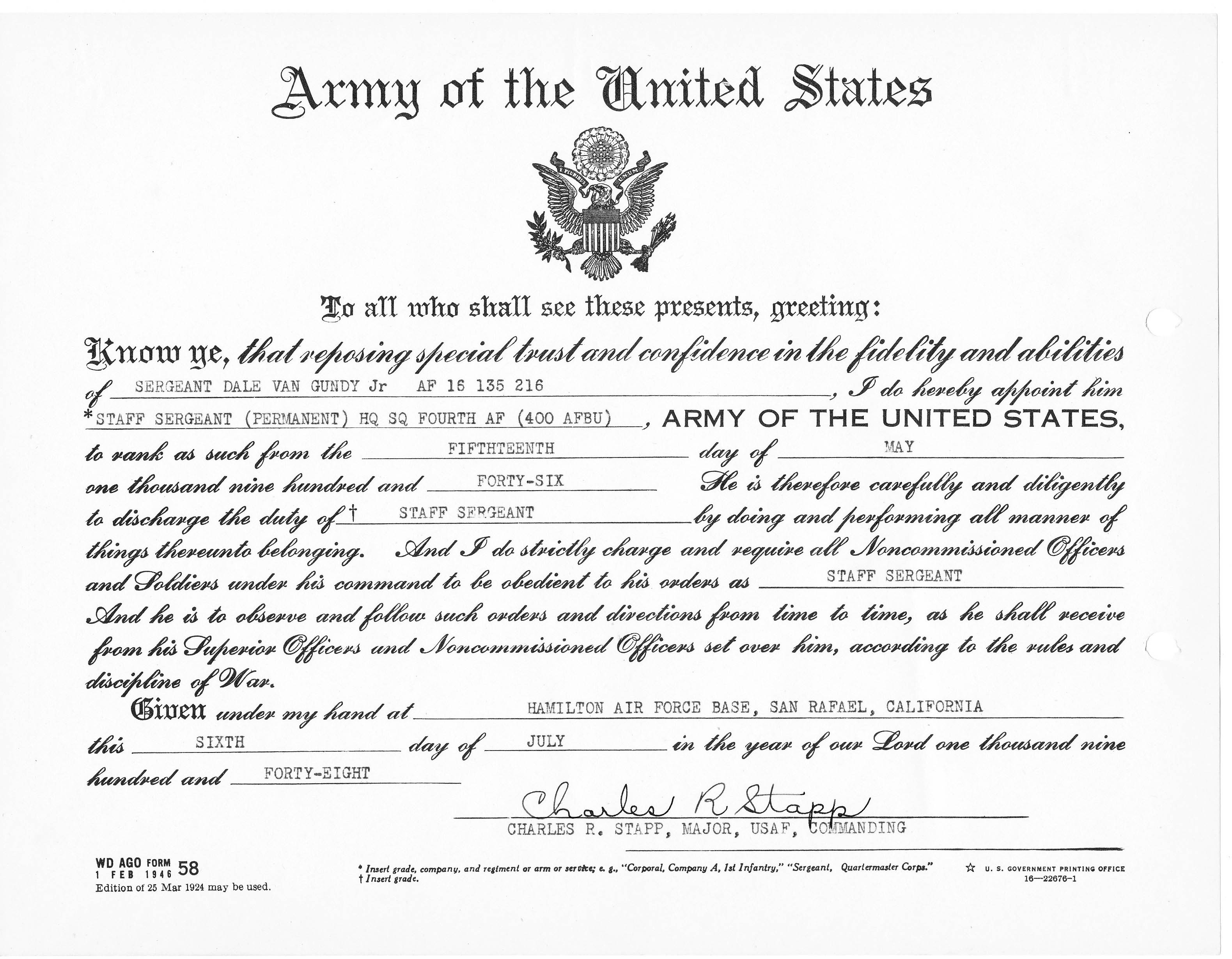 Promotion to Staff Sergeant